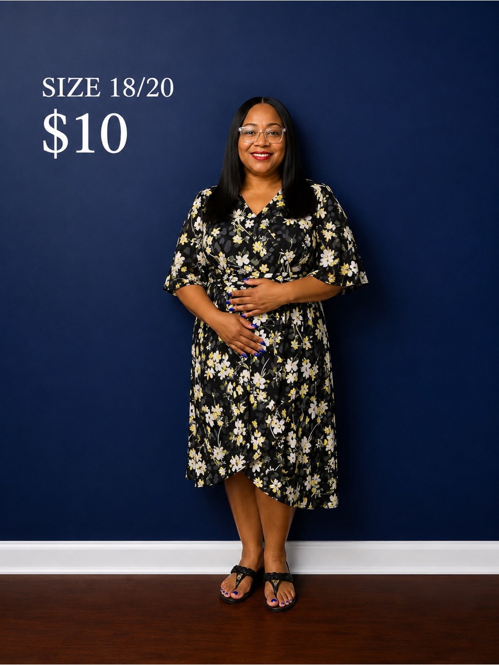 Floral Wrap-Style Black & Yellow Women's Dress